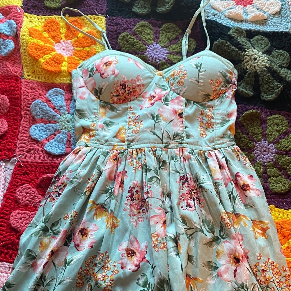 Floral Mini Dress in Mint Green